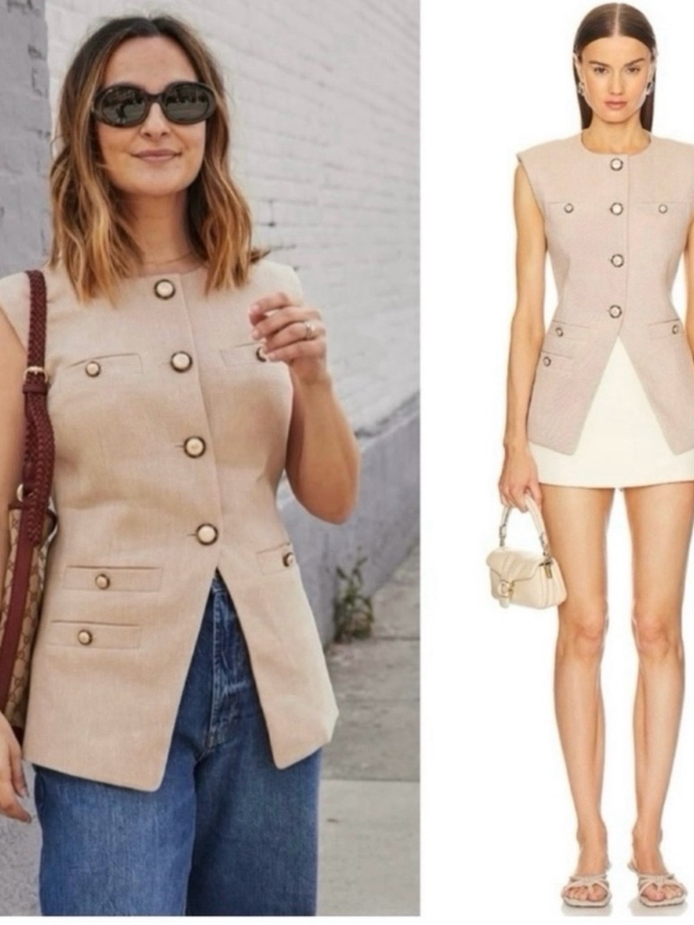NWOT Veronica Beard Tamara Linen Blend Vest  Sandalwood Melange Size 10/ Large - Picture 4 of 13